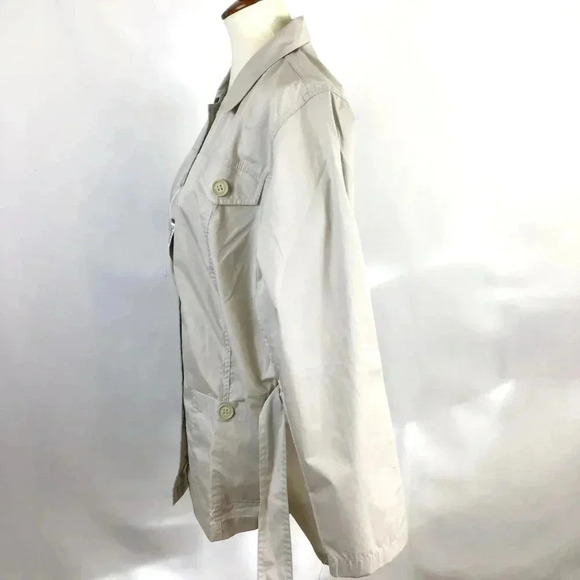 Women's Haband Short Trench L Windbreaker Chore Coat Beige Sash Belt Button-Up - Picture 4 of 15